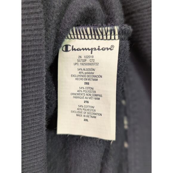 Champion Navy All-Over Script Logo Crewneck Sweatshirt Size 2XL - Picture 11 of 12